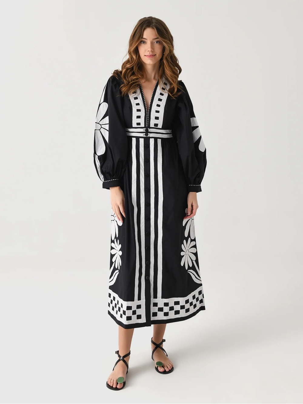 Farm Rio Black Nature Buttoned Maxi Dress - Picture 2 of 8